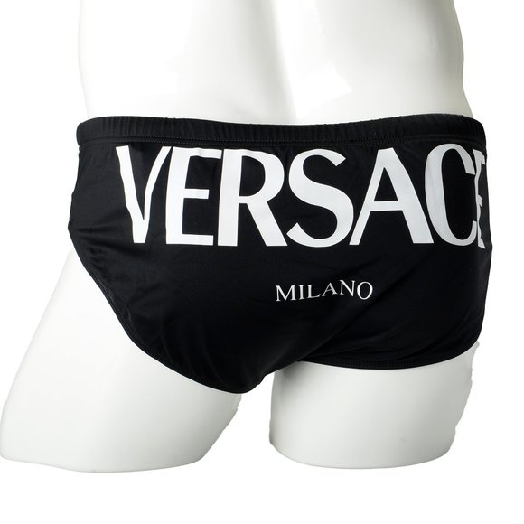 Versace Men's Black Logo Print Brief Swim Bottom Versace Sz 7 US 2XL IT 56